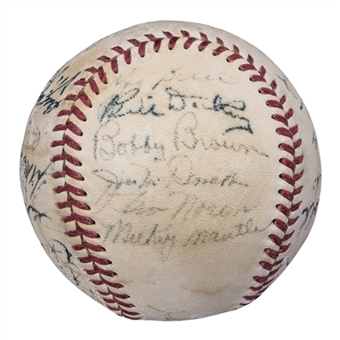 1952 New York Yankees Team Signed OAL Harridge Baseball With 27 Signatures Including Mantle, Berra & Stengel (Beckett)